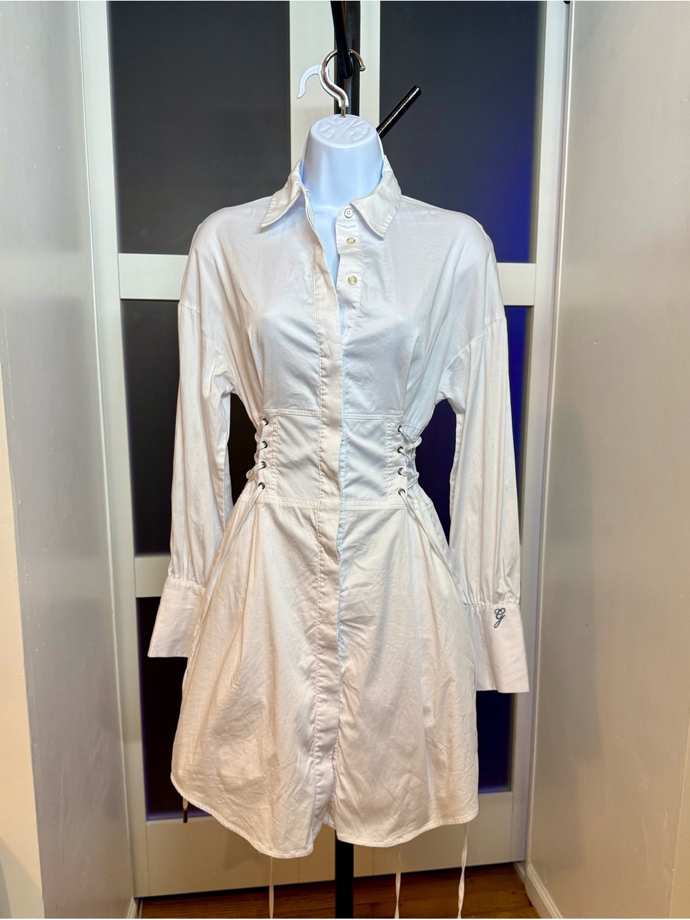 Guess White Y2K Classic Button-Up Cotton Corset Dress, XS
